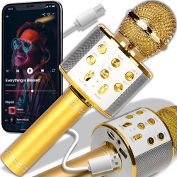 M002H   MIKROFON KARAOKE BEZPRZEWODOWY BLUETOOTH GŁOŚNIK 2 złoty E114