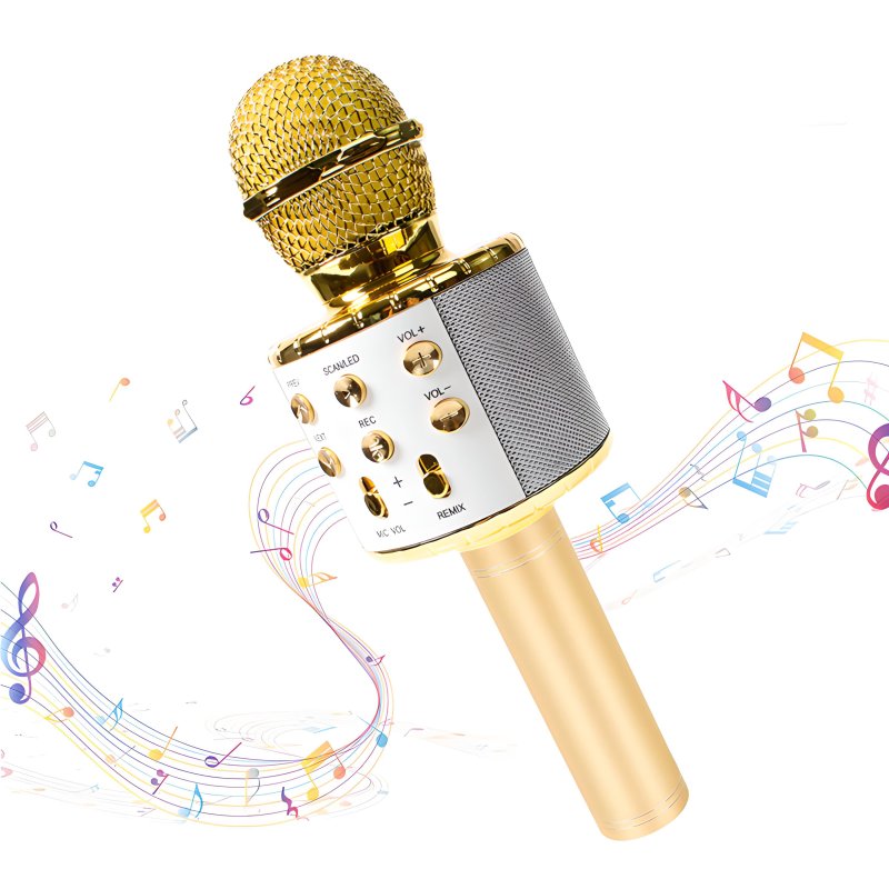 M002H   MIKROFON KARAOKE BEZPRZEWODOWY BLUETOOTH GŁOŚNIK 2 złoty E114