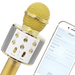 M002H   MIKROFON KARAOKE BEZPRZEWODOWY BLUETOOTH GŁOŚNIK 2 złoty E114