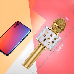 M002H   MIKROFON KARAOKE BEZPRZEWODOWY BLUETOOTH GŁOŚNIK 2 złoty E114