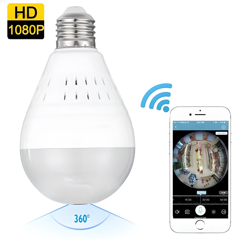 N079 KAMERA WiFi IP MONITORING 360 W ŻARÓWCE LED AUDIO -E020