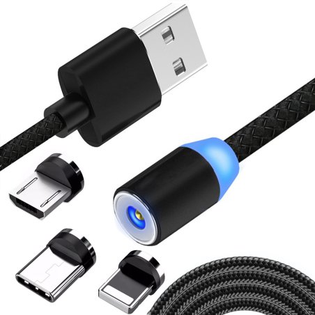 M000   KABEL MAGNETYCZNY 3w1 DO IPHONE MICRO USB TYP-C 1m - czarny