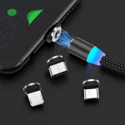 M000   KABEL MAGNETYCZNY 3w1 DO IPHONE MICRO USB TYP-C 1m - czarny