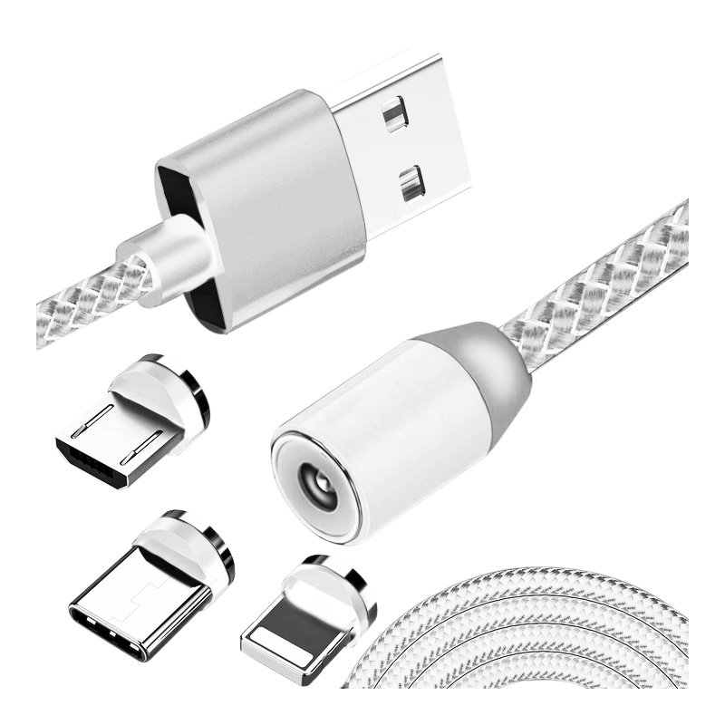 N196 KABEL MAGNETYCZNY 3w1 DO IPHONE MICRO USB TYP-C 1m - szary