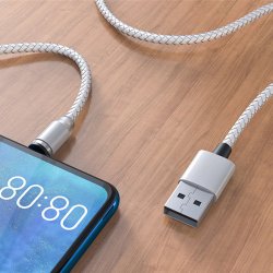 N196 KABEL MAGNETYCZNY 3w1 DO IPHONE MICRO USB TYP-C 1m - szary