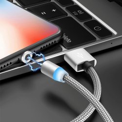 N196 KABEL MAGNETYCZNY 3w1 DO IPHONE MICRO USB TYP-C 1m - szary