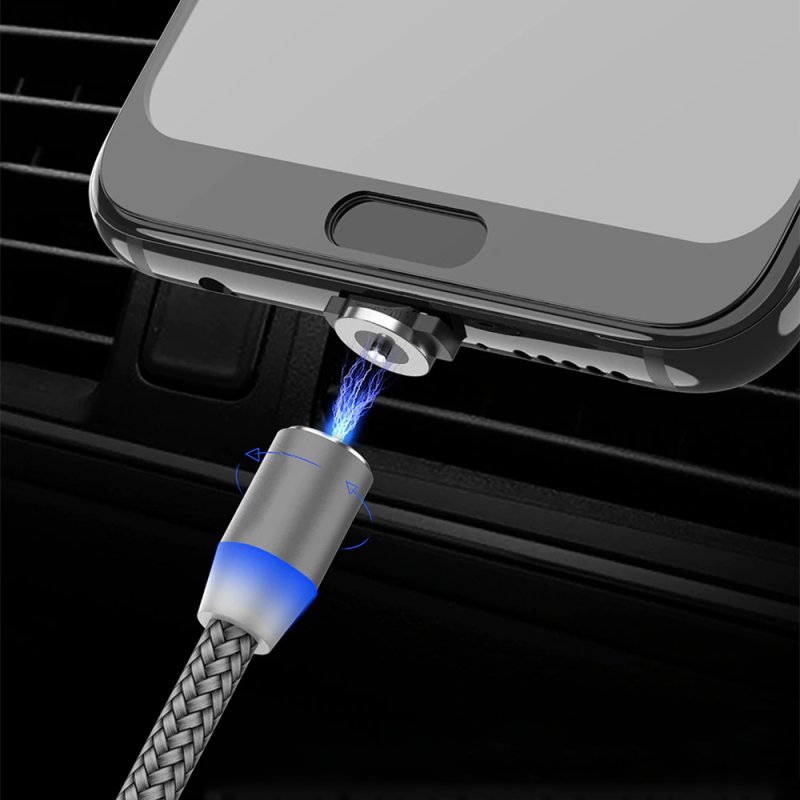 N196 KABEL MAGNETYCZNY 3w1 DO IPHONE MICRO USB TYP-C 1m - szary