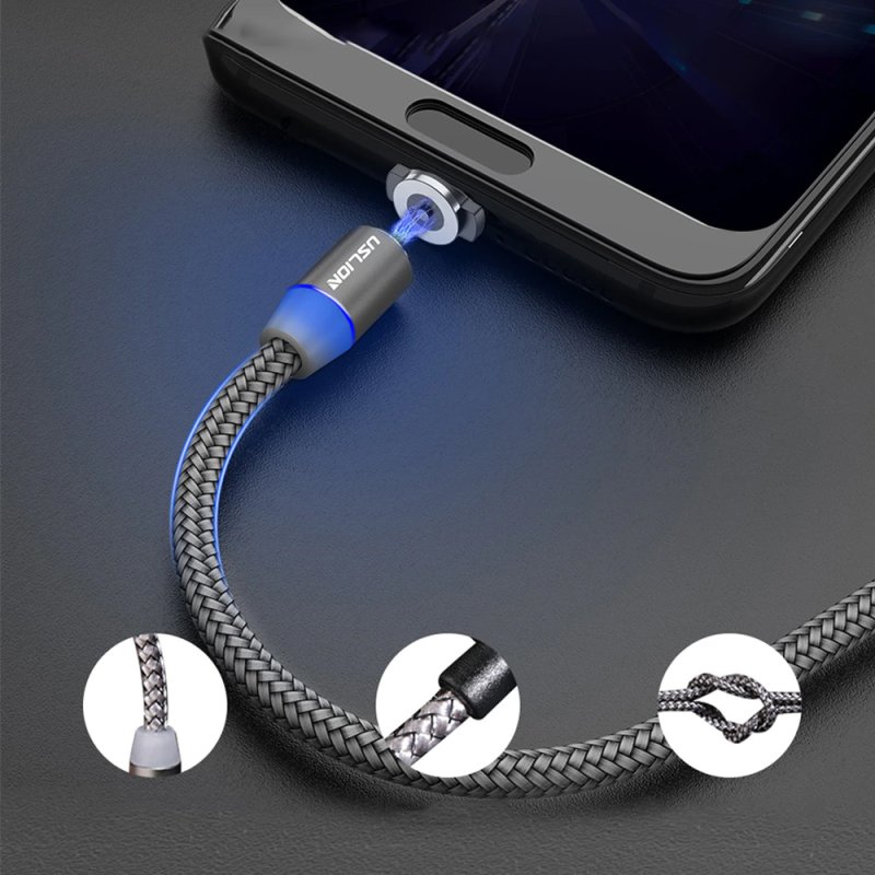 N196 KABEL MAGNETYCZNY 3w1 DO IPHONE MICRO USB TYP-C 1m - szary