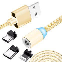 M000 KABEL MAGNETYCZNY 3w1 DO IPHONE MICRO USB TYP-C 1m - żółty złoty