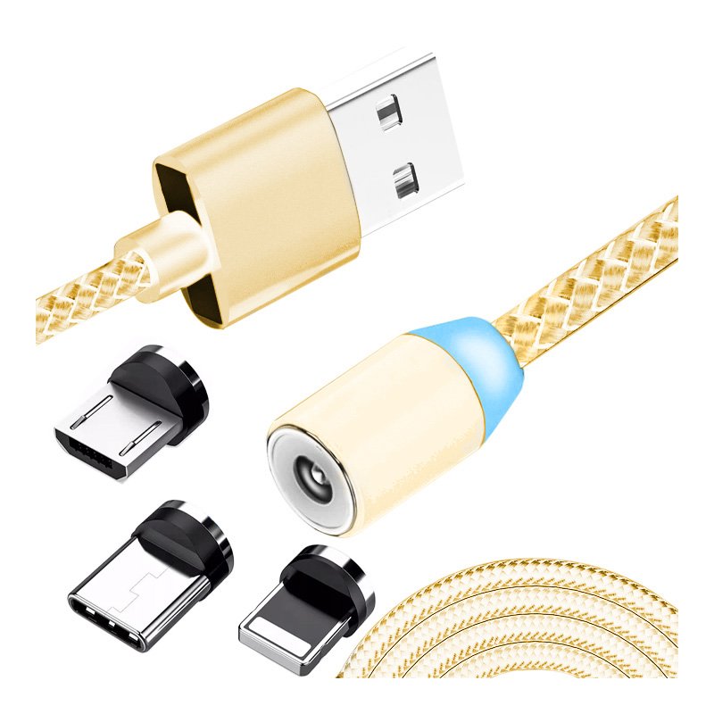 M000 KABEL MAGNETYCZNY 3w1 DO IPHONE MICRO USB TYP-C 1m - żółty złoty