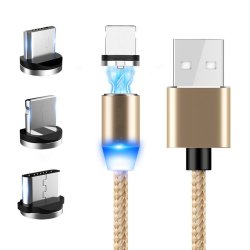 M000 KABEL MAGNETYCZNY 3w1 DO IPHONE MICRO USB TYP-C 1m - żółty złoty