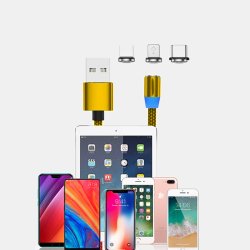 M000 KABEL MAGNETYCZNY 3w1 DO IPHONE MICRO USB TYP-C 1m - żółty złoty