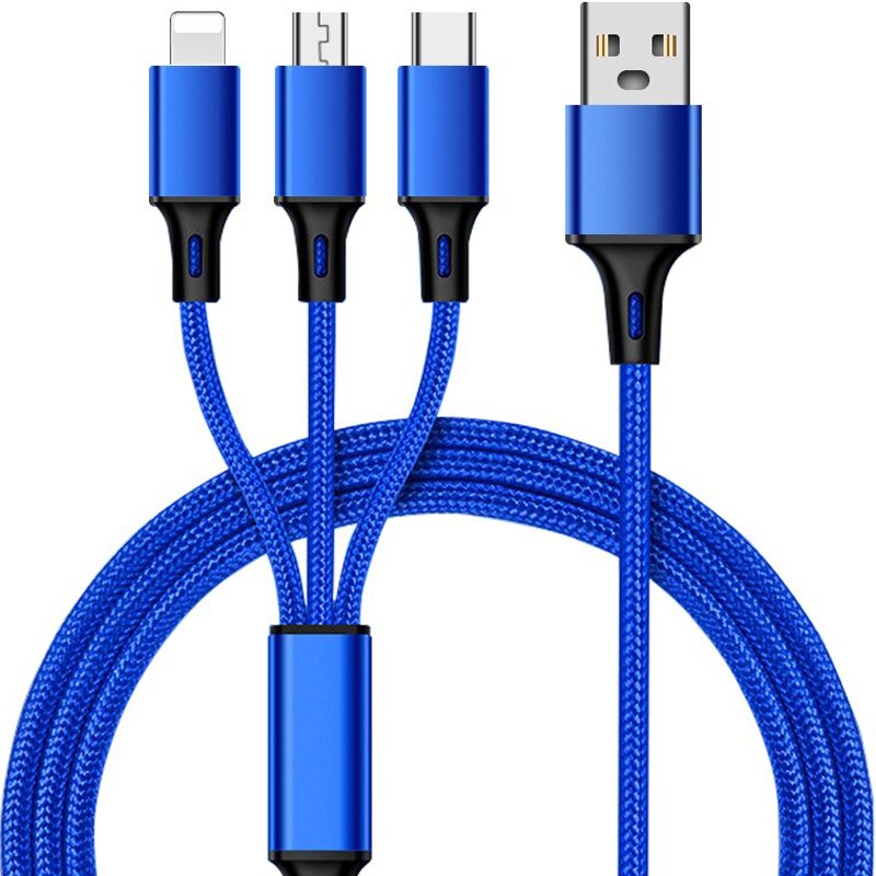 M002D   KABEL ŁADOWARKA 3w1 DO IPHONE MICRO USB TYP-C - niebieski -E198-2