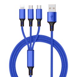 M002D   KABEL ŁADOWARKA 3w1 DO IPHONE MICRO USB TYP-C - niebieski -E198-2