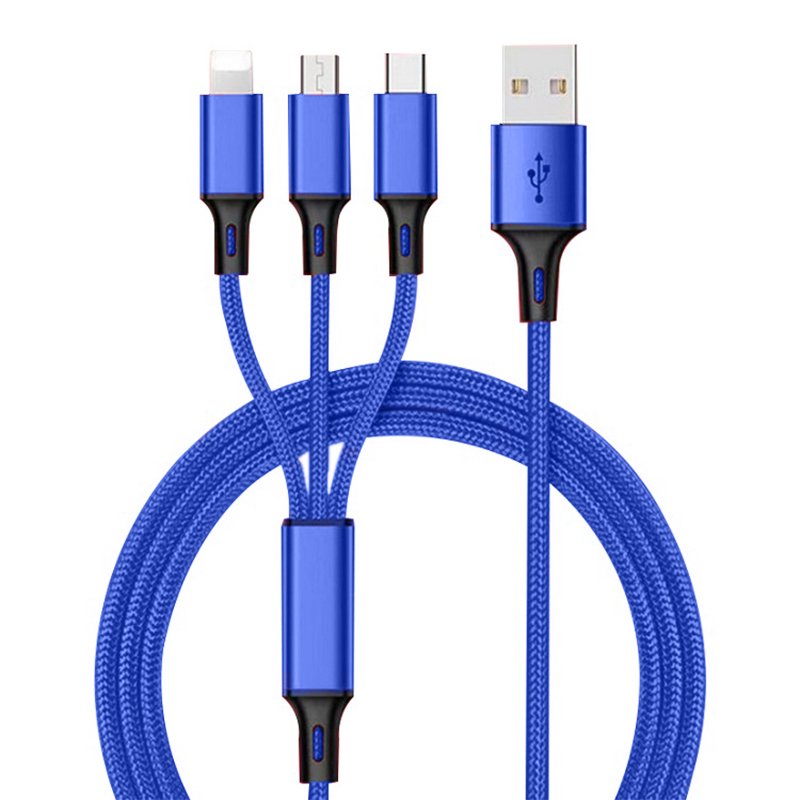 M002D   KABEL ŁADOWARKA 3w1 DO IPHONE MICRO USB TYP-C - niebieski -E198-2