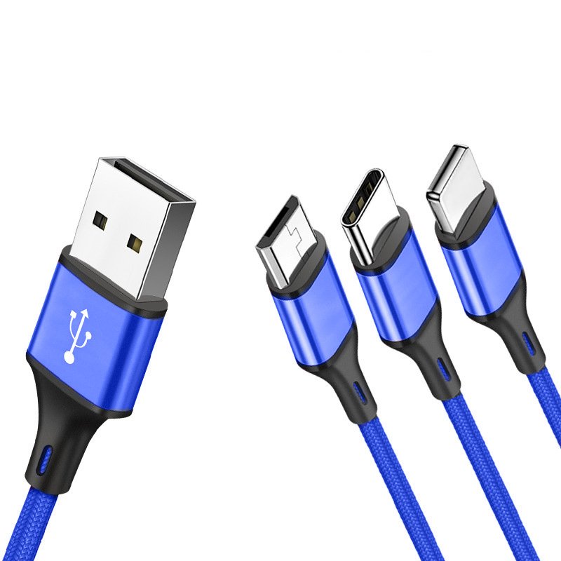 M002D   KABEL ŁADOWARKA 3w1 DO IPHONE MICRO USB TYP-C - niebieski -E198-2