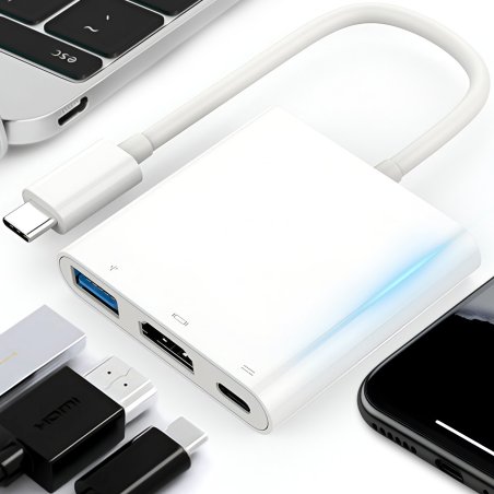 N074  PRZEJŚCIÓWKA ADAPTER 3W1 USB-C 4K HDMI HUB USB 3.0  -E379