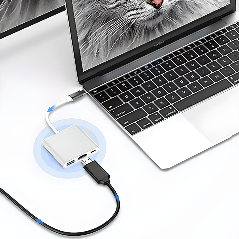 N074  PRZEJŚCIÓWKA ADAPTER 3W1 USB-C 4K HDMI HUB USB 3.0  -E379