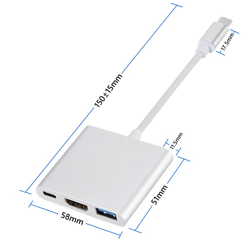 N074  PRZEJŚCIÓWKA ADAPTER 3W1 USB-C 4K HDMI HUB USB 3.0  -E379