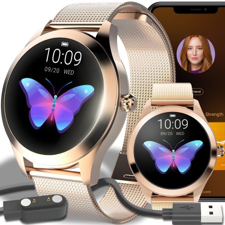 M040G (Aleja2) N208 N338  SMARTWATCH ZEGAREK DAMSKI DLA KOBIETY PULS SPORT POWIADOMIENIA MENU ZŁOTY  -E742