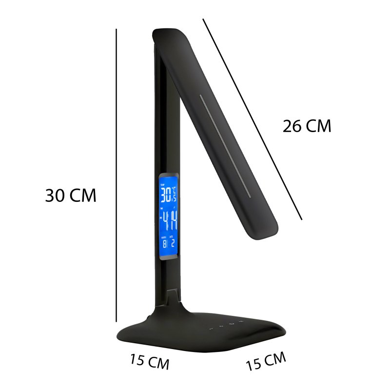 M040E LAMPKA LED BIURKOWA SZKOLNA BIURKO WYŚWIETLACZ LCD ZEGAR DATA TEMPERATURA  -czarna E146-1