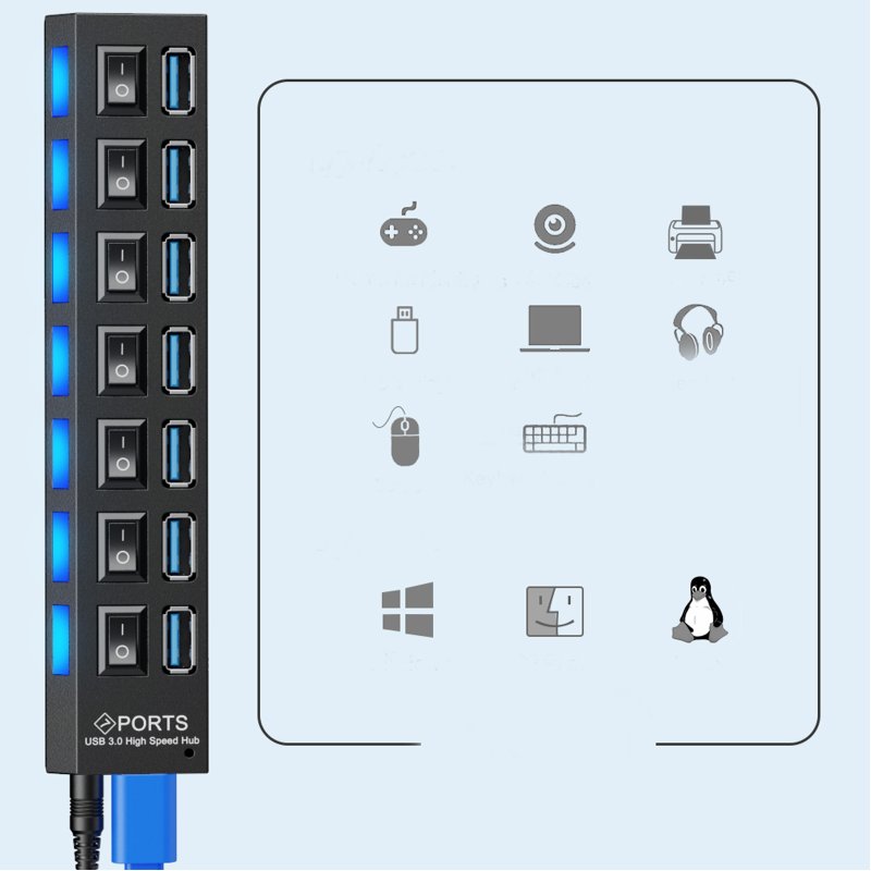 M005A HUB USB ROZDZIELACZ 7 PORTÓW ROZGAŁĘŹNIK USB 3.0 - E648