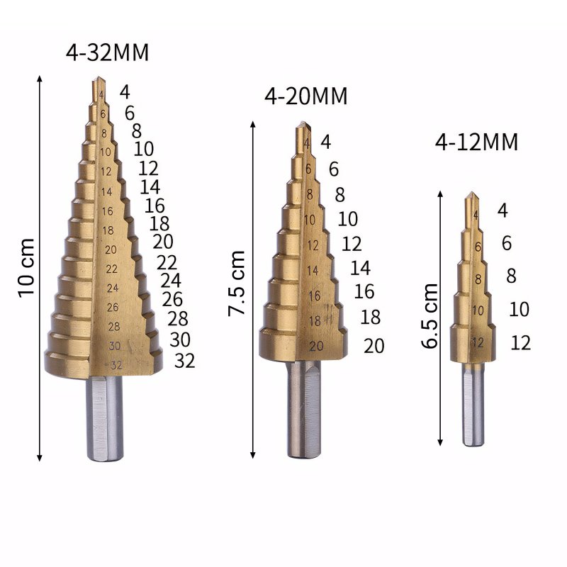 N303 WIERTŁA STOŻKOWE STOPNIOWE 4-32MM ZESTAW WIERTŁO HSS DO METALU 3 SZTUKI -O858