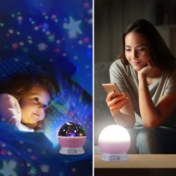 N357 LAMPKA NOCNA PROJEKTOR GWIAZD NIEBA OBROTOWA 2w1 - różowa mini D005-3